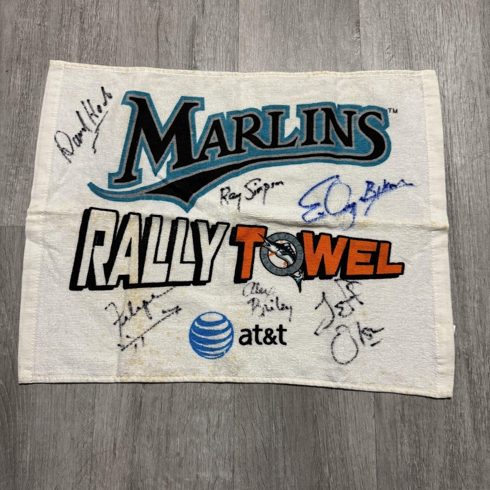 Vintage Florida Marlins Rally Towel White MLB‎ Baseball AT&T Signed Autograph